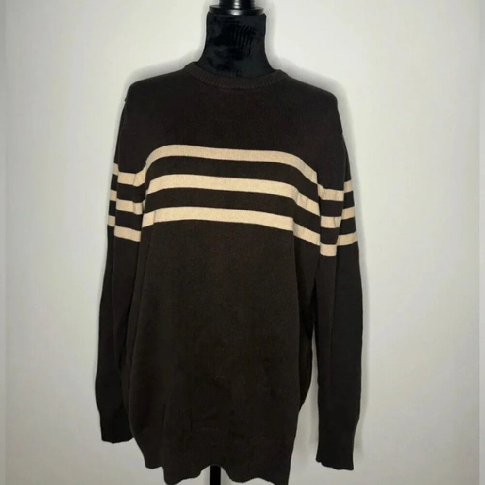 Vintage 90s Cherokee size L Pullover Knit Striped Brown and Cream Sweater Y2K